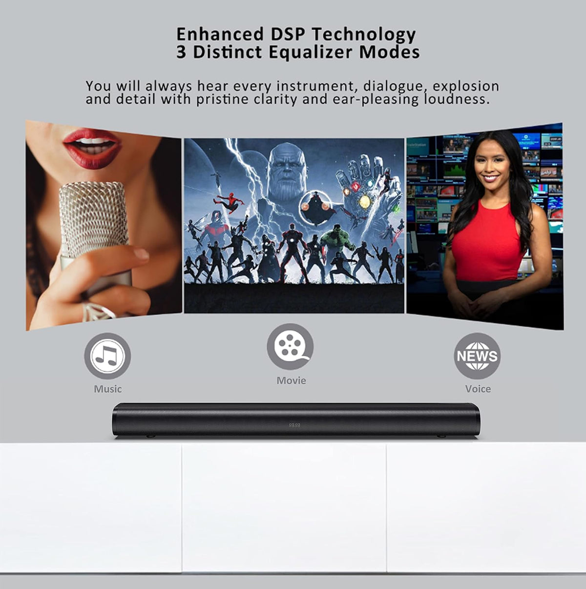 32 Inch 2.1ch Sound Bar with Dual Built-in Subwoofer, 120W, Bluetooth 5.0, HDMI/Optical/Aux/USB, Wall Mountable J432452