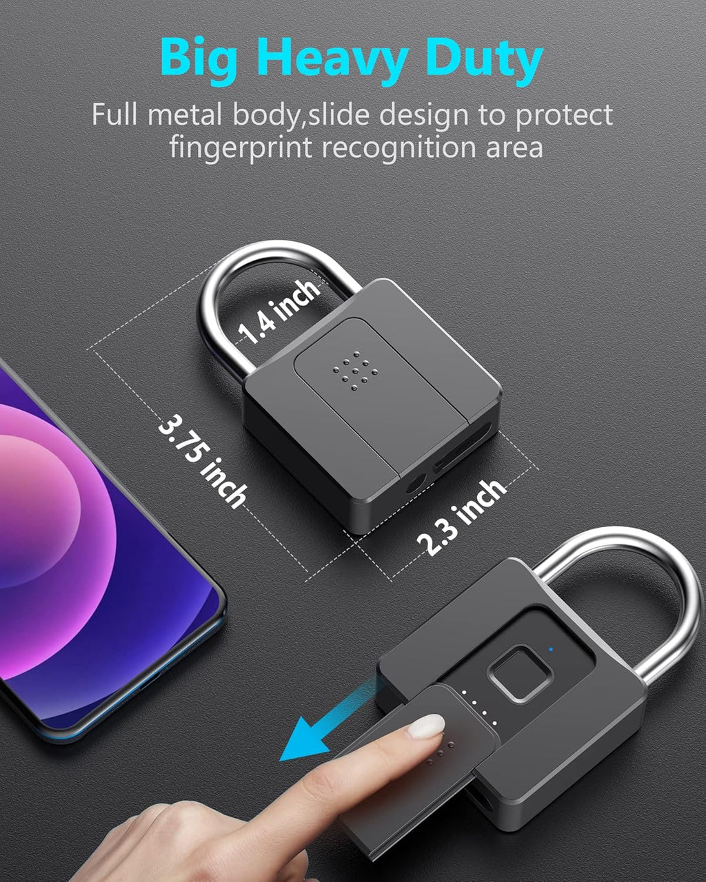 Smart Bluetooth Fingerprint Padlock with Key Backup O59148