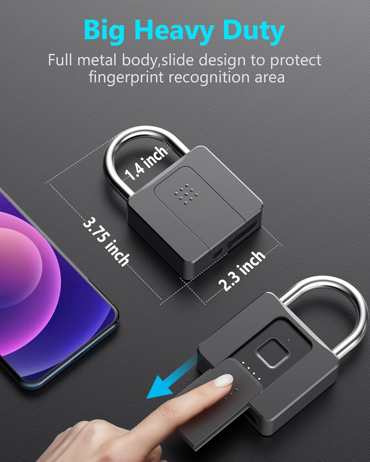 Smart Bluetooth Fingerprint Padlock with Key Backup O59148