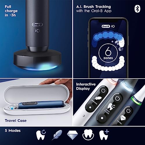 Black Rechargeable Electric Toothbrush with 5 Cleaning Settings, 2 Replacement Heads, and Travel Case B900424