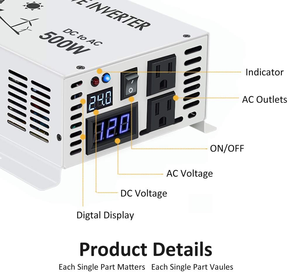 500w Pure Sine Wave Power Inverter 24v DC to 120v AC Z211028