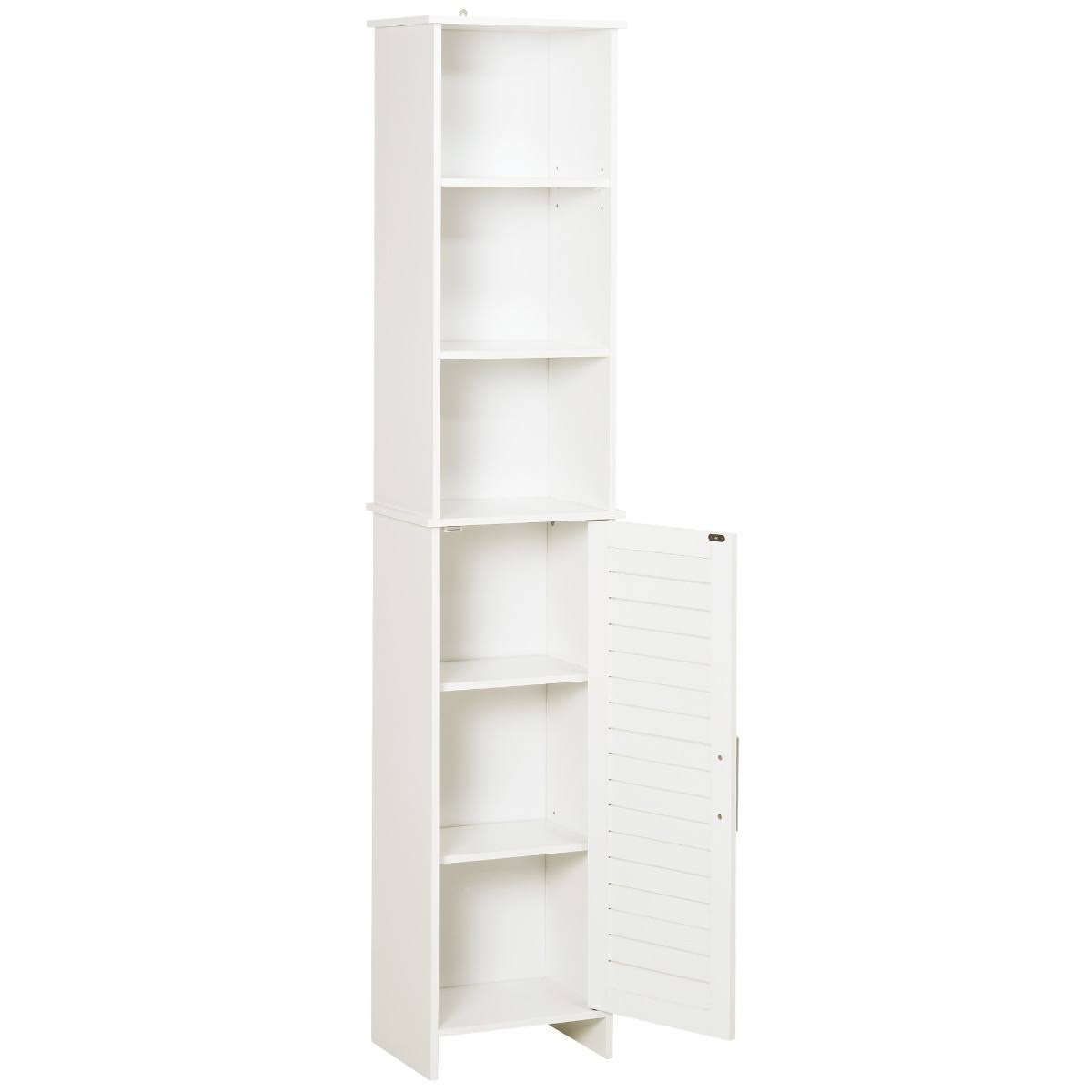 White Tall Storage Cabinet with Door and Open Shelves V20698
