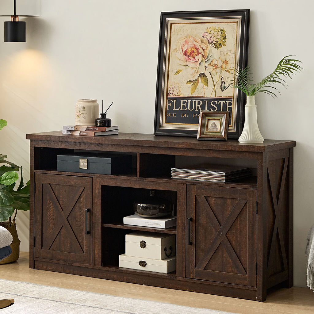 Espresso TV Media Stand with Open Shelves and Closed Cabinets K376728