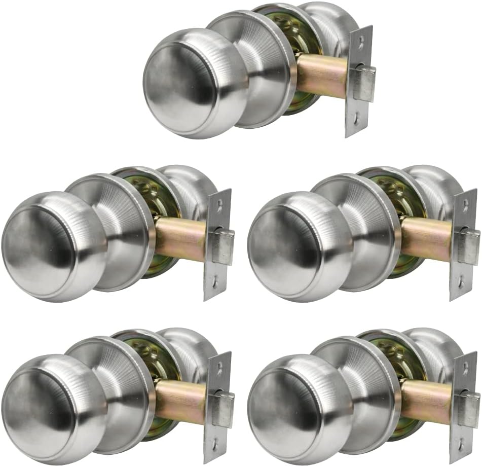 Satin Nickel Ball Stainless Steel Door Knob with Lock and Keys, Pack of 2 S19847
