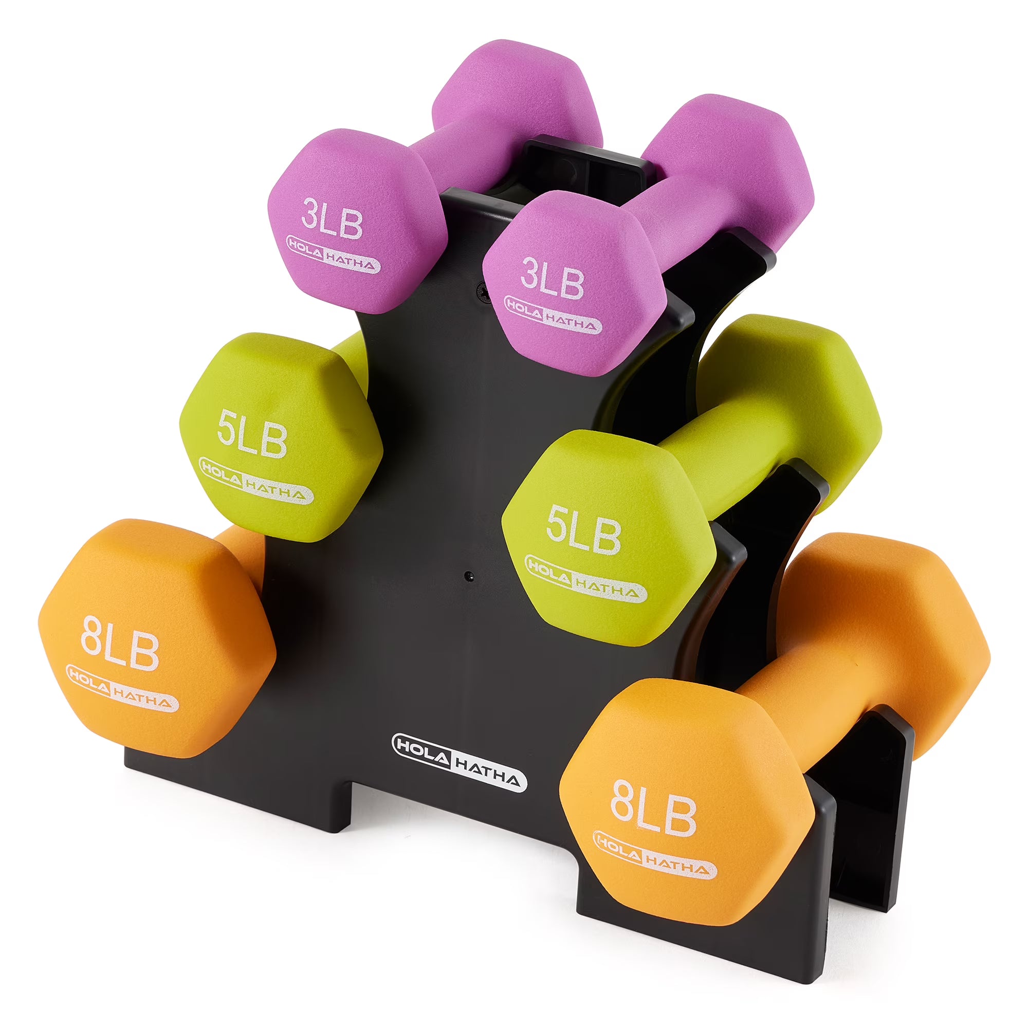 3, 5, and 8 Pound Dumbbell Hand Weight Set with Storage Rack P3401