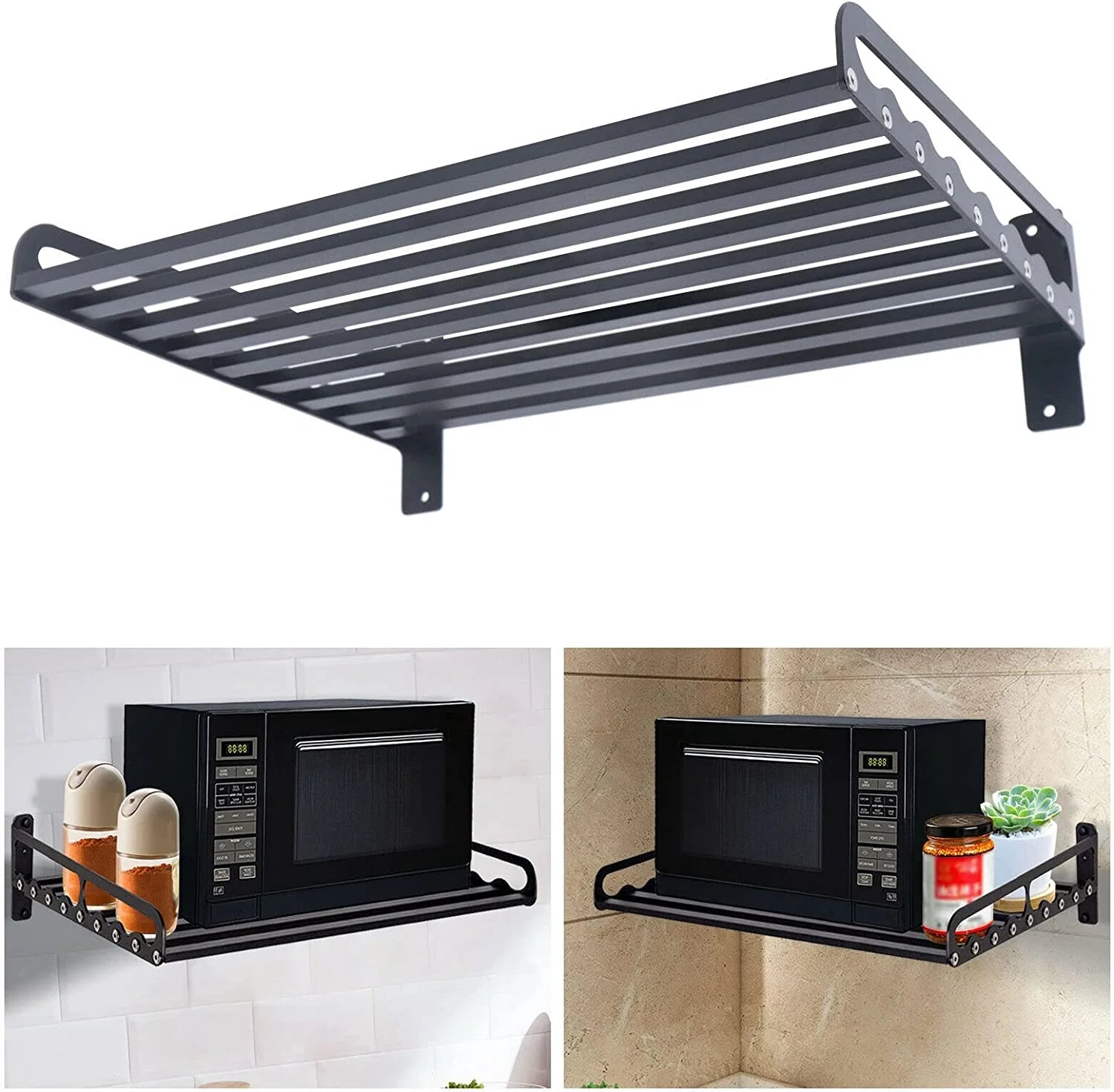 Black Wall Mounted Microwave Oven Bracket Storage Rack Aluminum G1176