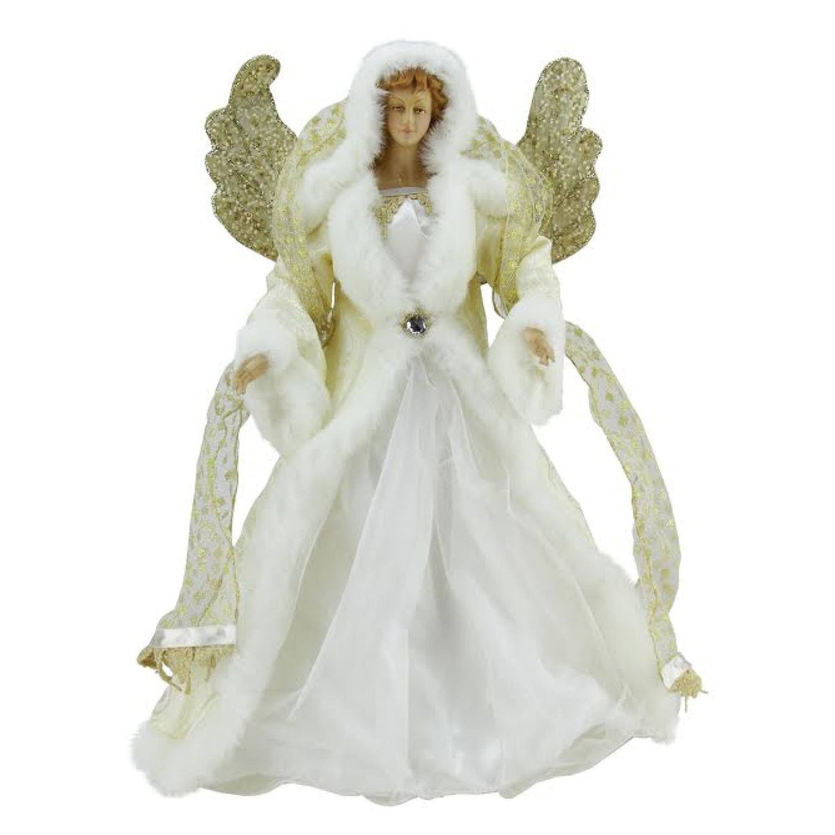 White and Gold Angel Christmas Tree Topper Q454