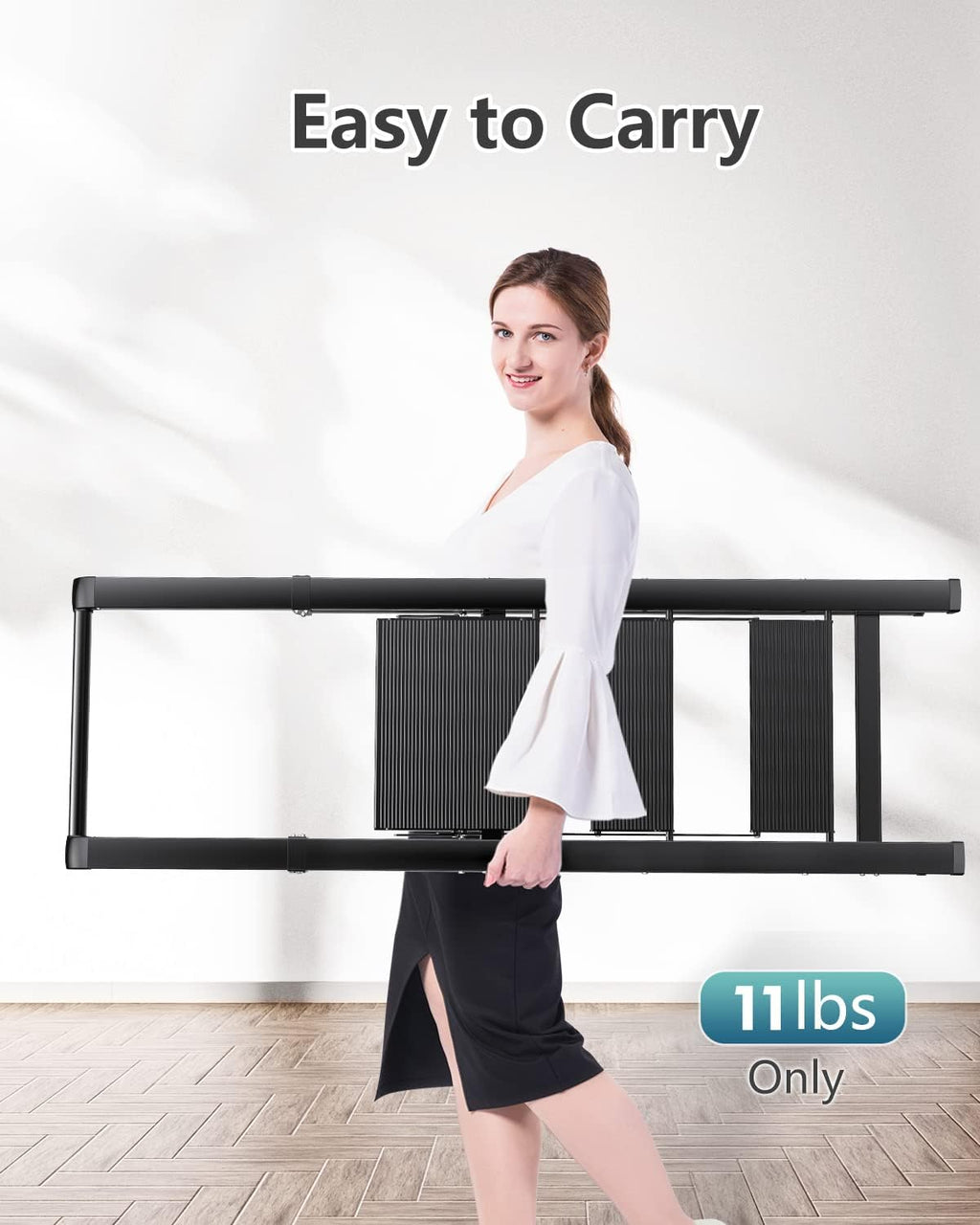 3 Step Folding Ladder with Handrail, Lightweight Aluminum Alloy Black, Anti-Slip Wide Pedal I35501