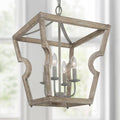 Farmhouse Chandelier 4-Light Brown Wood with Rust Accent C30867