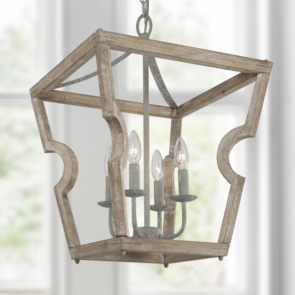 Farmhouse Chandelier 4-Light Brown Wood with Rust Accent C30867