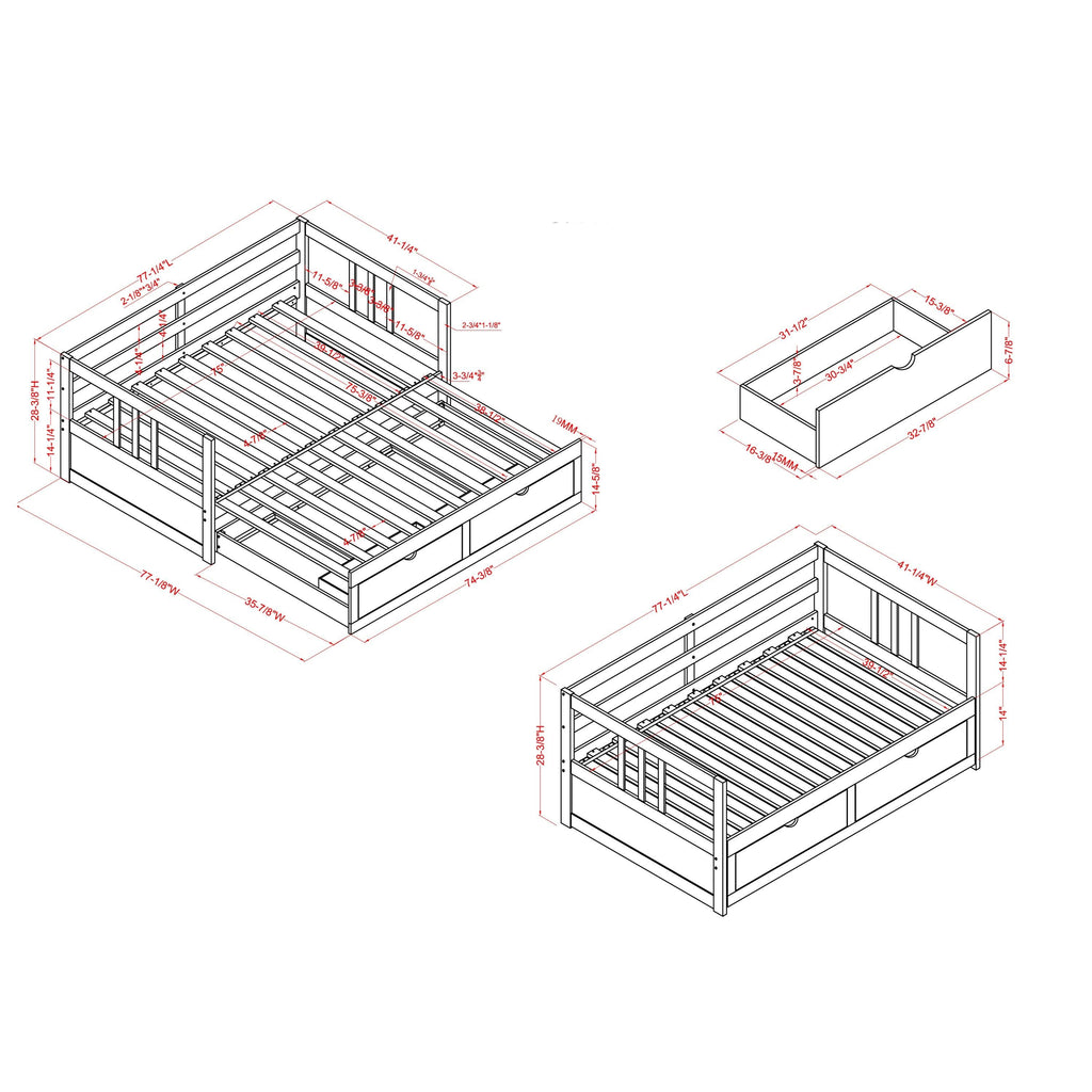 Grey Expandable Storage Daybed L8167