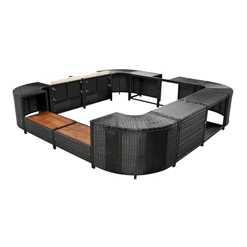 Cream Beige Outdoor Rattan Sectional Sofa Set with Storage Spaces W524