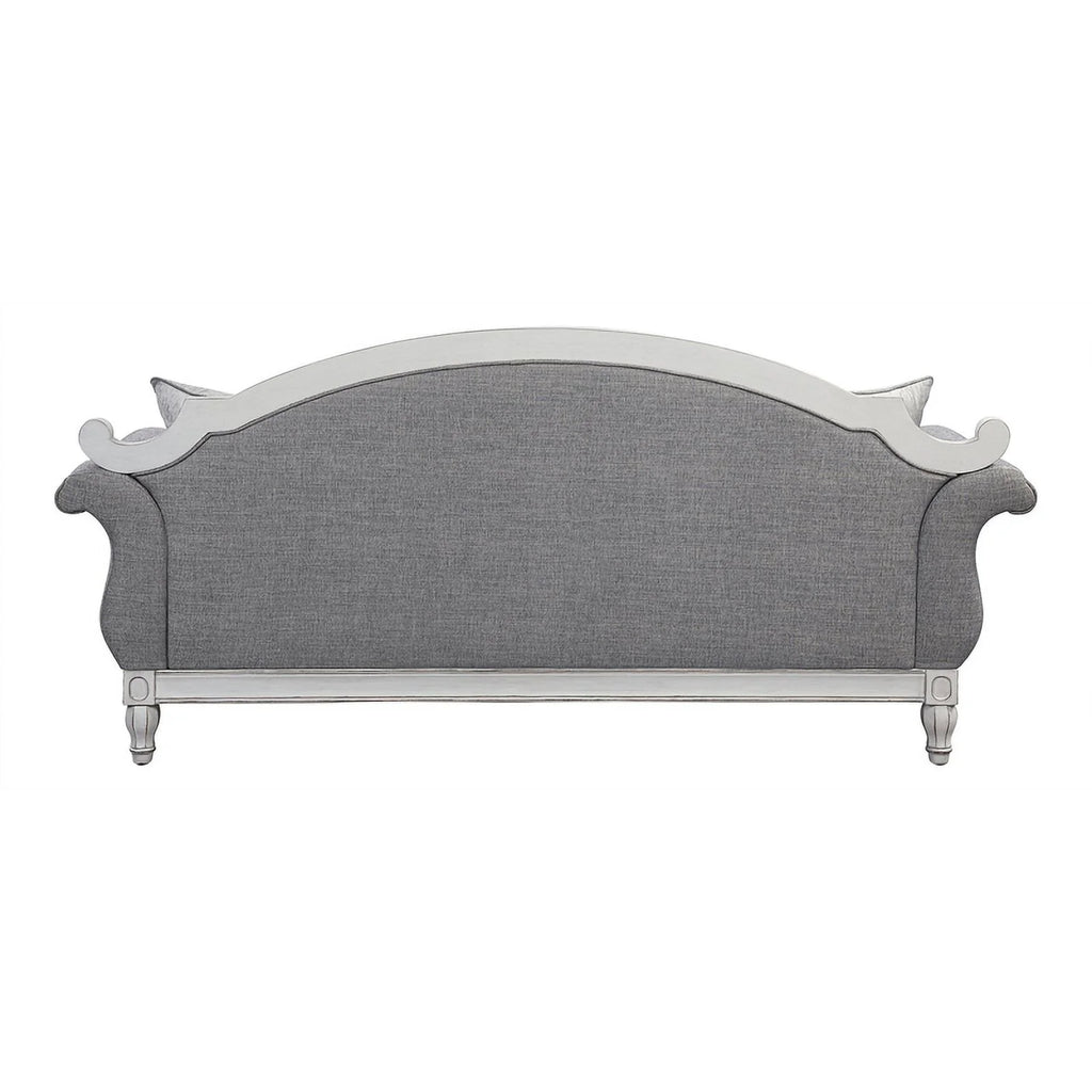 Tufted Fabric Sofa with 4 Pillows in Gray/Antique White X15480