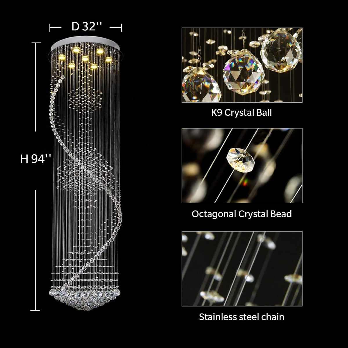 Crystal Spiral Chandelier for Staircase J4297