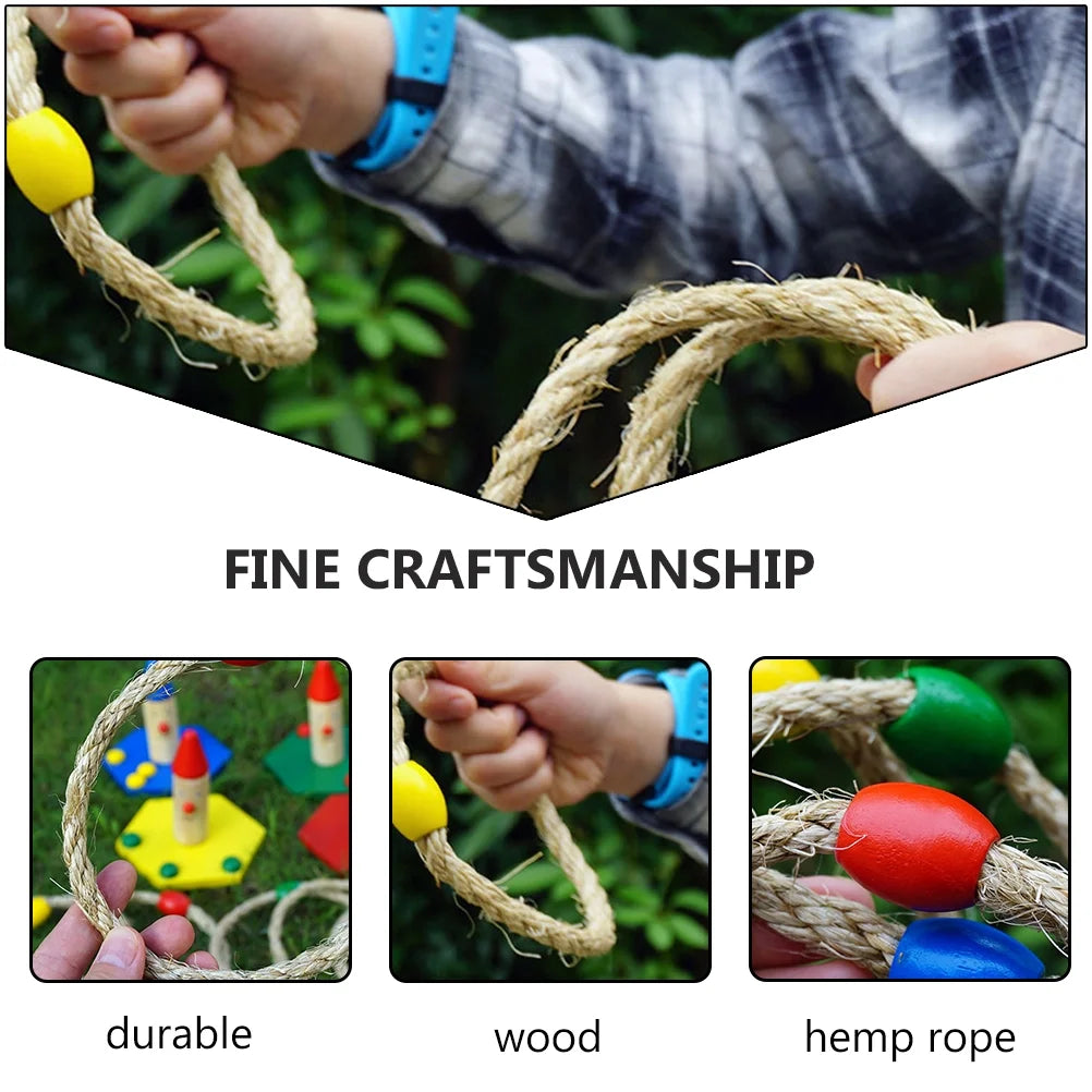 Natural Rope Ring Toss Game Toy Wooden Educational Playthings N241617