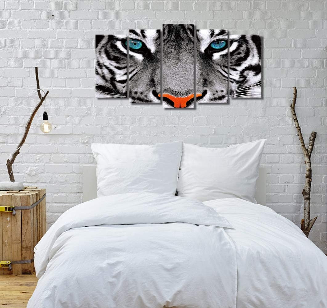 5 Pieces Black and White Tiger Canvas Wall Art Framed Painting V876