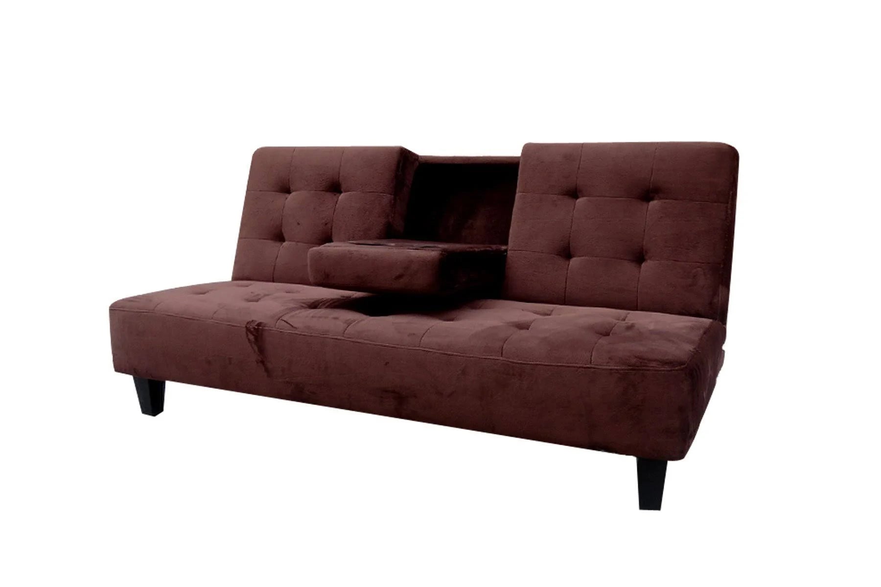 Brown Futon Sofa Bed with Cup Holder W864887