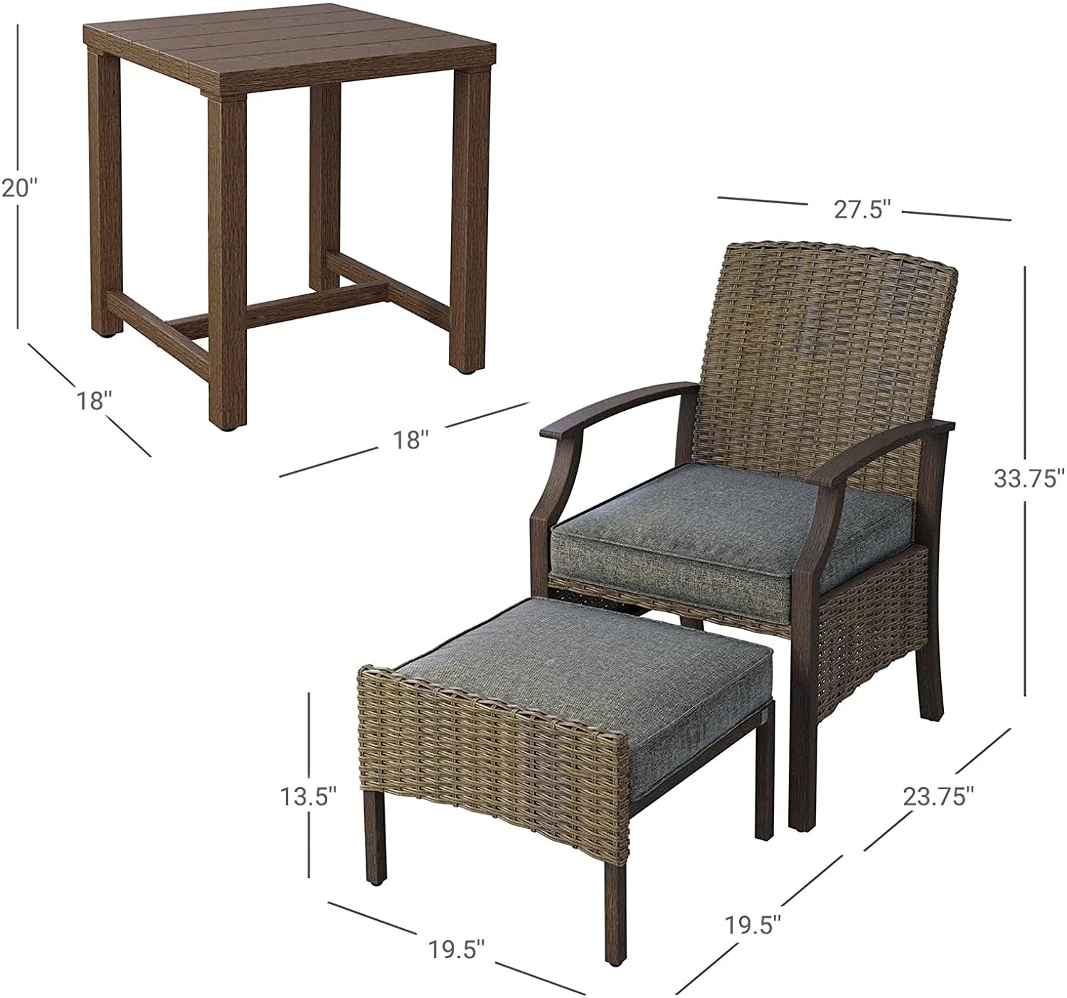 5 Piece Rattan Patio Furniture Set with Ottoman and Coffee Table E48089