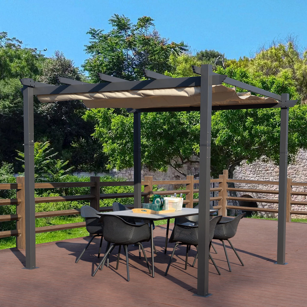 Gray Aluminum Frame Pergola with Sunshade Canopy S407