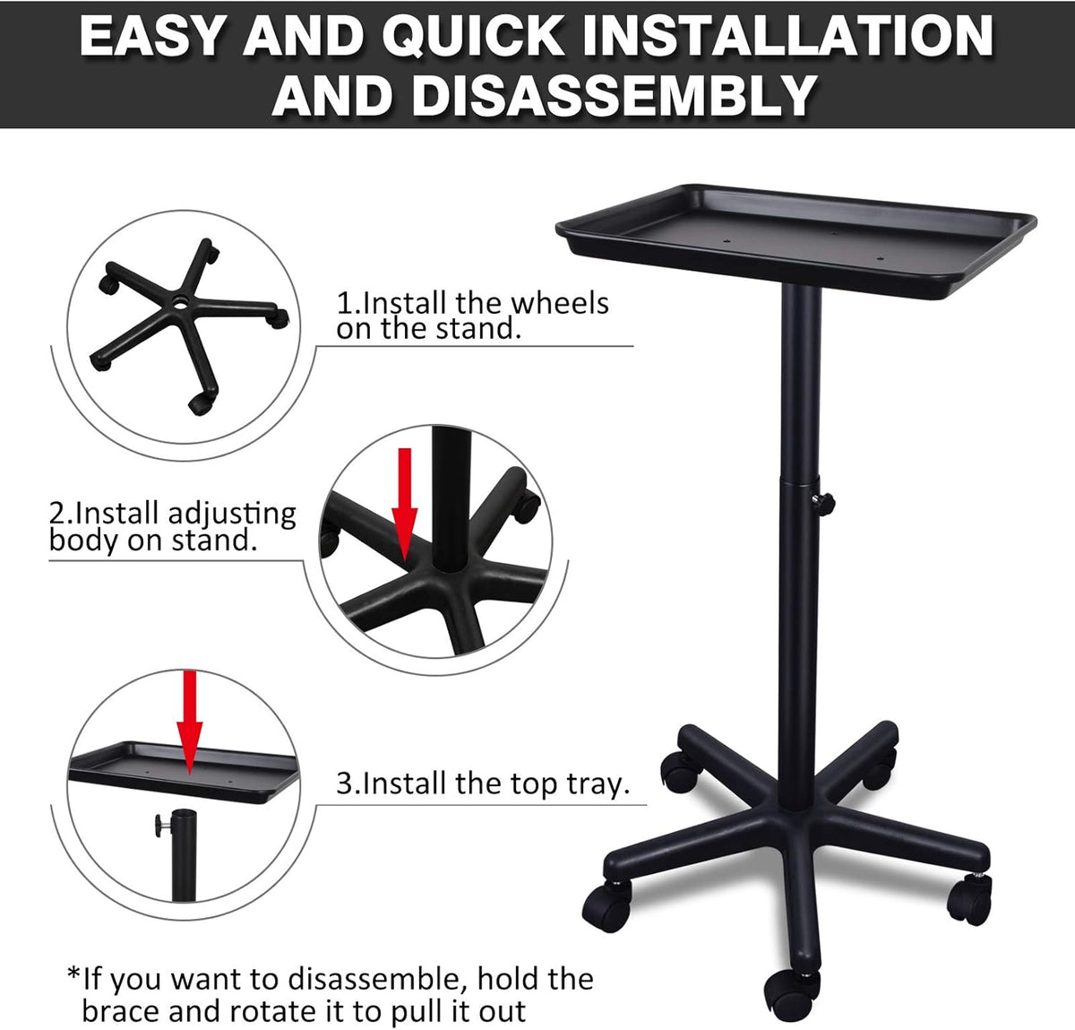 Height Adjustable Salon Rolling Tray on Wheels W4677