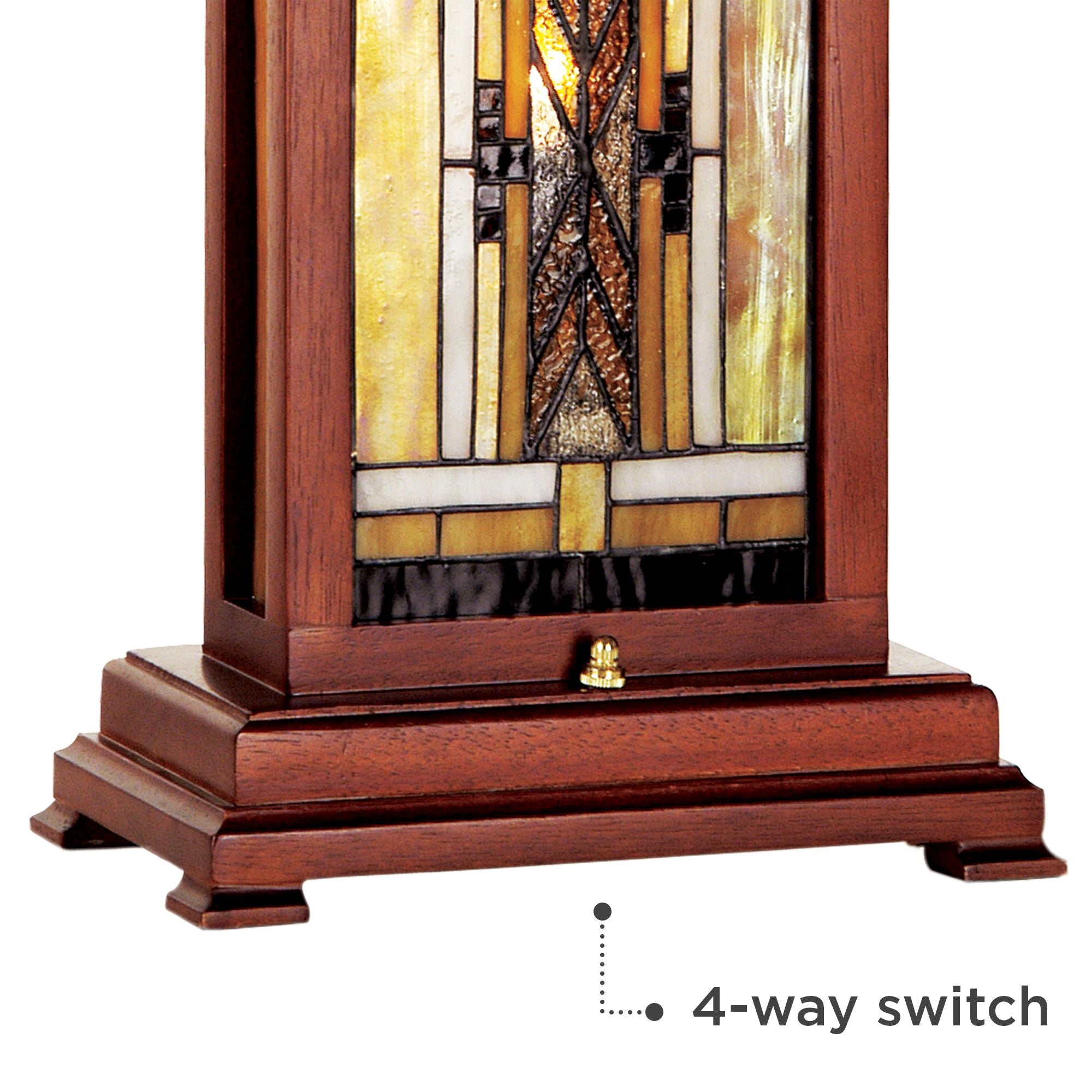 Walnut Mission Table Lamp 27" Tall Wood with Stained Art Glass Shade U996