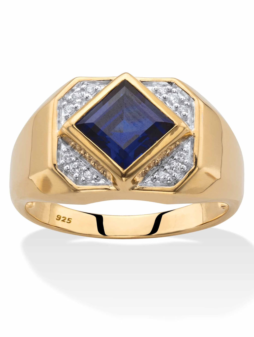 18k Yellow Gold-plated Sterling Silver Created Blue Sapphire Ring B578