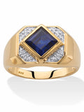 18k Yellow Gold-plated Sterling Silver Created Blue Sapphire Ring B578
