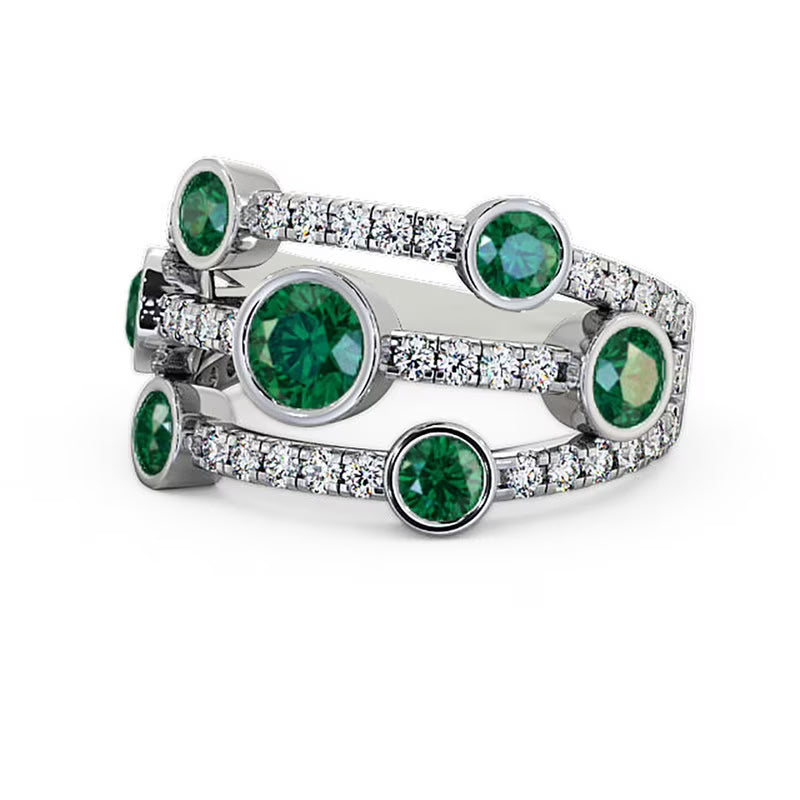 14K White Gold Emerald Diamond Engagement Eternity Band Size 6.5 M81394