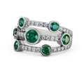14K White Gold Emerald Diamond Engagement Eternity Band Size 6.5 M81394