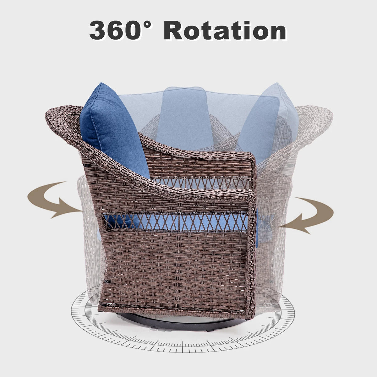 Navy Rattan Patio Sofa Set, 7 Pieces Outdoor Wicker Furniture with Cushions J871911
