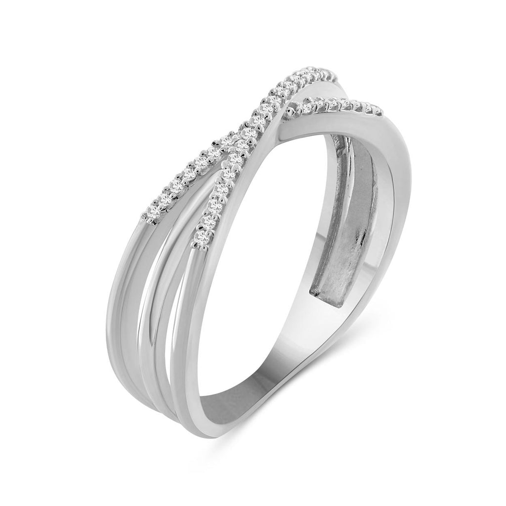 Sterling Silver Criss Cross Ring with White Diamond H31988
