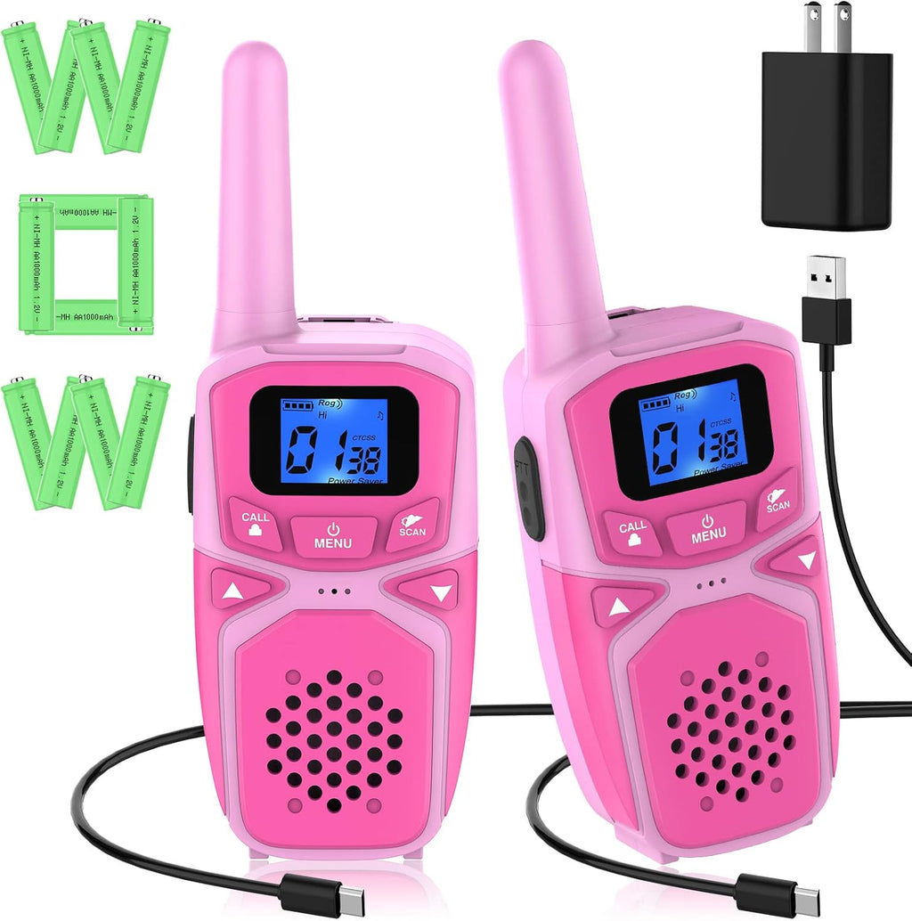 Rechargeable Walkie Talkies 4 Pack, 3 Miles Range (Blue Pink Green Orange) J2528