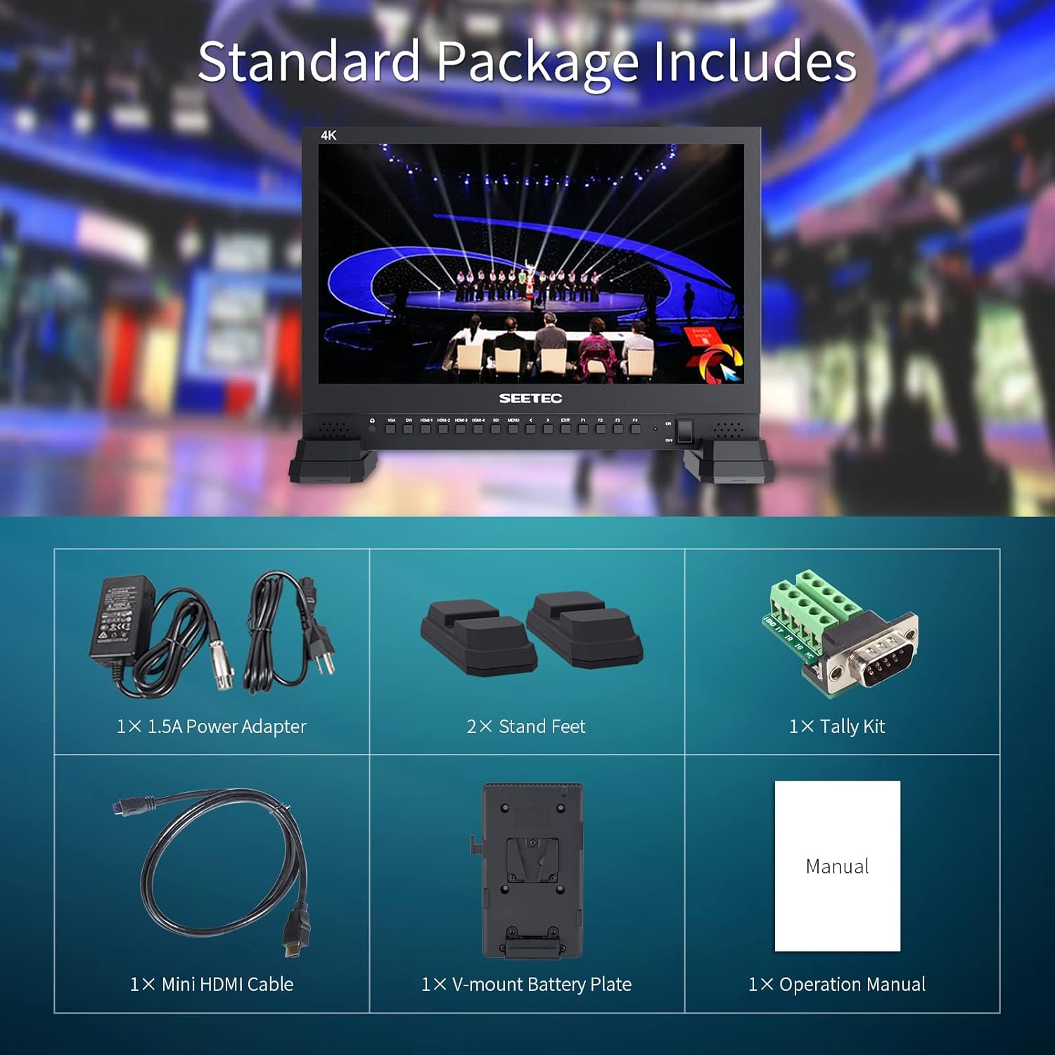 15.6 Inch Broadcast LCD Monitor with IPS UHD 3840x2160 SDI Input and Output 4xHDMI Inputs Quad Split Display T55099