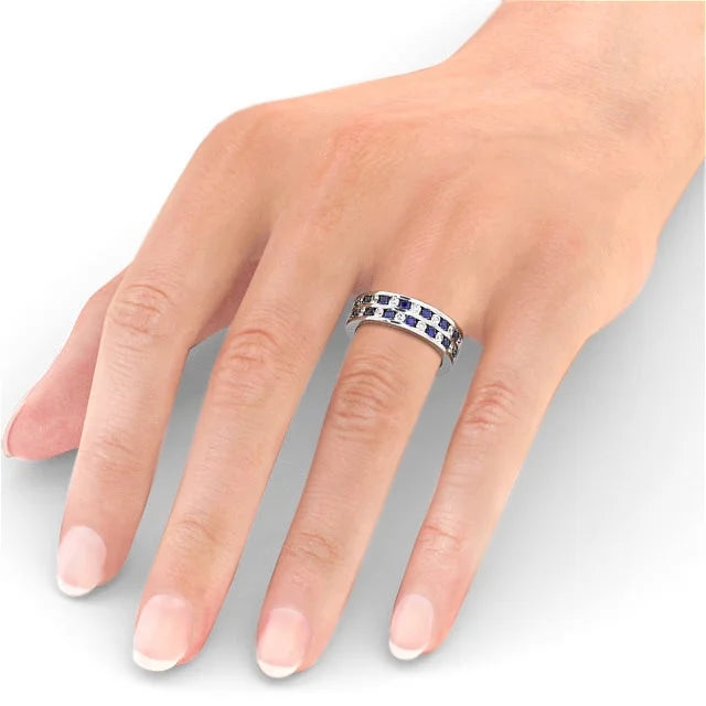 14K White Gold Blue Sapphire Diamond Eternity Band Size 7.5 E57141