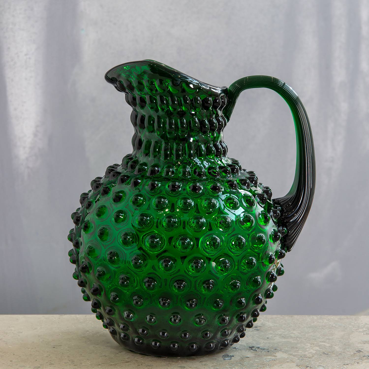Dark Green Mouth-Blown Crystal Water Carafe P107