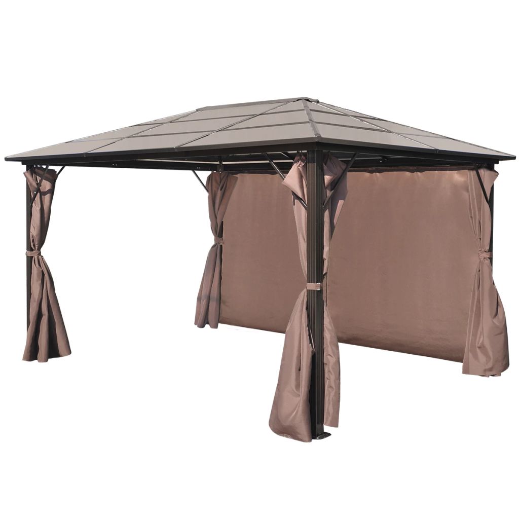 Gazebo with Curtain Sunshade Shelter Hook, Loop Fastener Sunlight Brown Aluminum 13' x 10' x 8' W2150