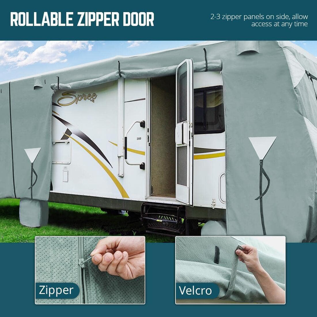 RV Cover, 5 Layers Anti-UV Top Panel, Fits 23'-26' Motorhome, with 2Pcs Straps & 4 Tire Covers D8653