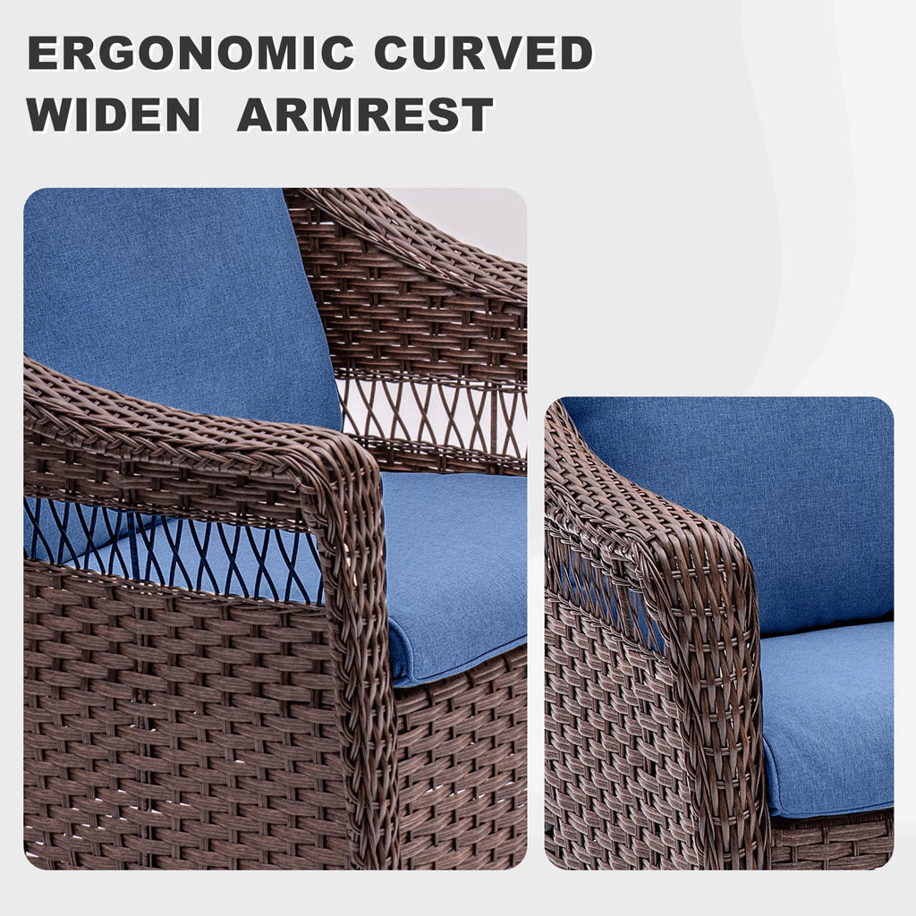 Navy Rattan Patio Sofa Set, 7 Pieces Outdoor Wicker Furniture with Cushions J871911
