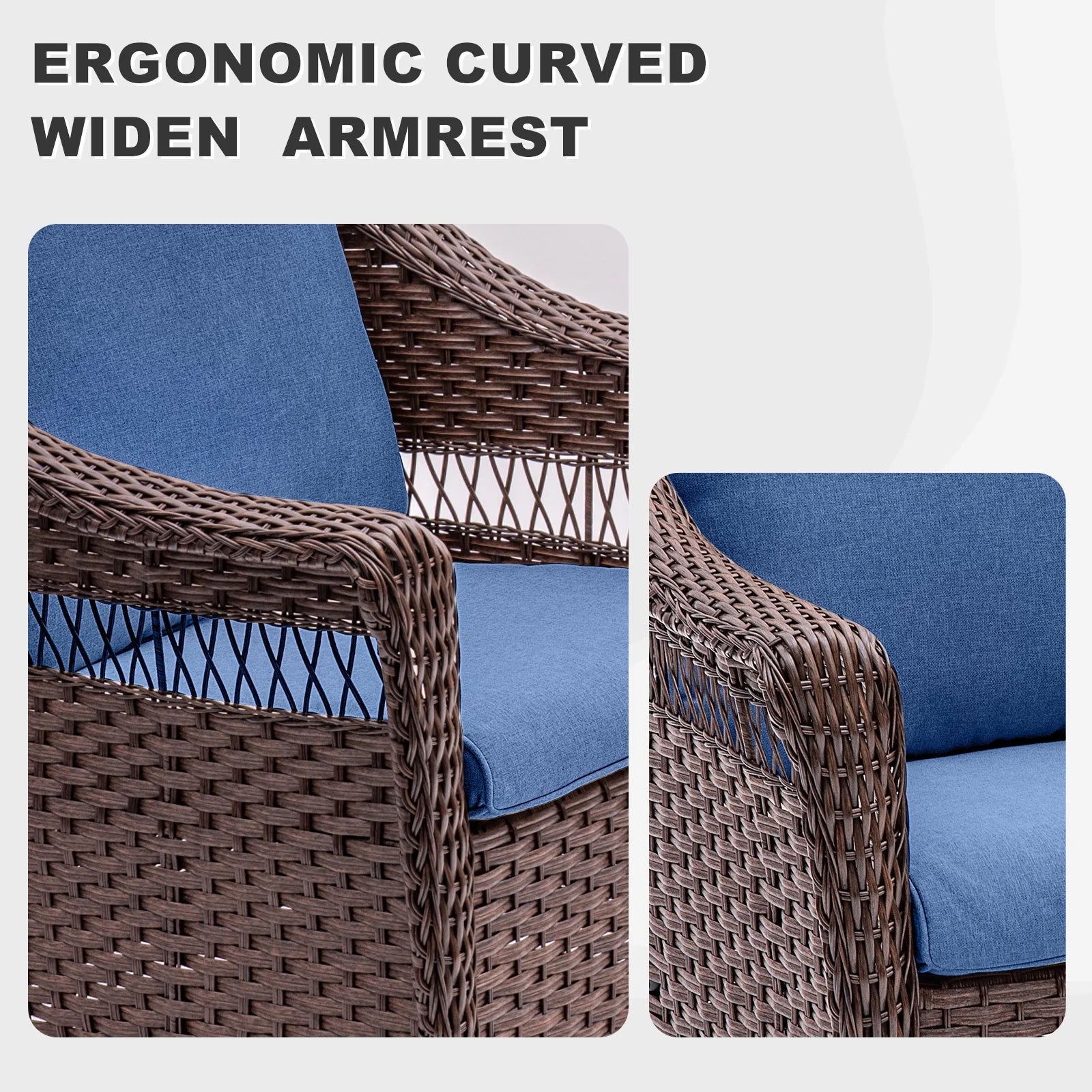 Navy Rattan Patio Sofa Set, 7 Pieces Outdoor Wicker Furniture with Cushions J871911