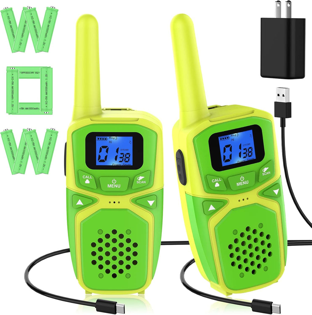 Rechargeable Walkie Talkies 4 Pack, 3 Miles Range (Blue Pink Green Orange) J2528
