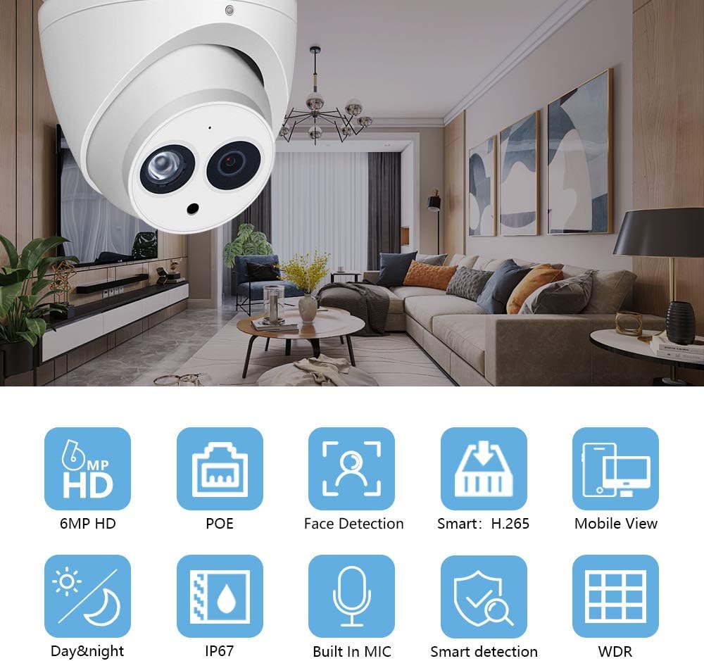 6MP HD POE IP Eyeball Dome Camera with Built-in MIC, IP67 Z308537