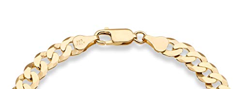 18K Gold Over Sterling Silver Solid Diamond-Cut Cuban Link Curb Chain Bracelet W697539