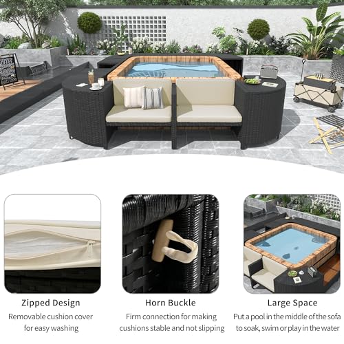 Cream Beige Outdoor Rattan Sectional Sofa Set with Storage Spaces W524