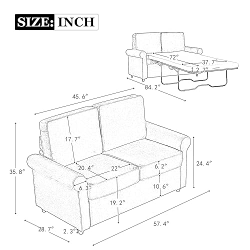Black 3-in-1 Convertible Sleeper Sofa Bed with Adjustable Backrest X61924