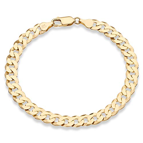 18K Gold Over Sterling Silver Solid Diamond-Cut Cuban Link Curb Chain Bracelet W697539