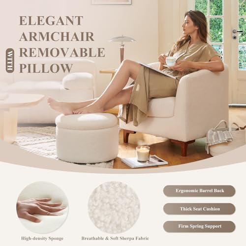 Cream Sherpa Accent Chair with Storage Ottoman Set W38618