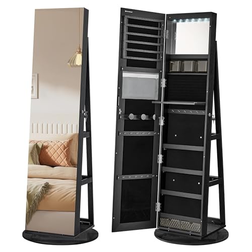 White 6 LEDs Lockable Mirror Jewelry Cabinet with 3 Storage Shelves D92672