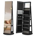 White 6 LEDs Lockable Mirror Jewelry Cabinet with 3 Storage Shelves D92672
