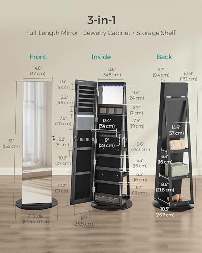 White 6 LEDs Lockable Mirror Jewelry Cabinet with 3 Storage Shelves D92672