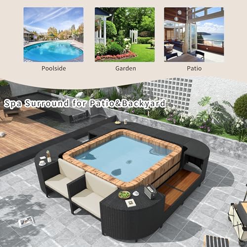 Cream Beige Outdoor Rattan Sectional Sofa Set with Storage Spaces W524